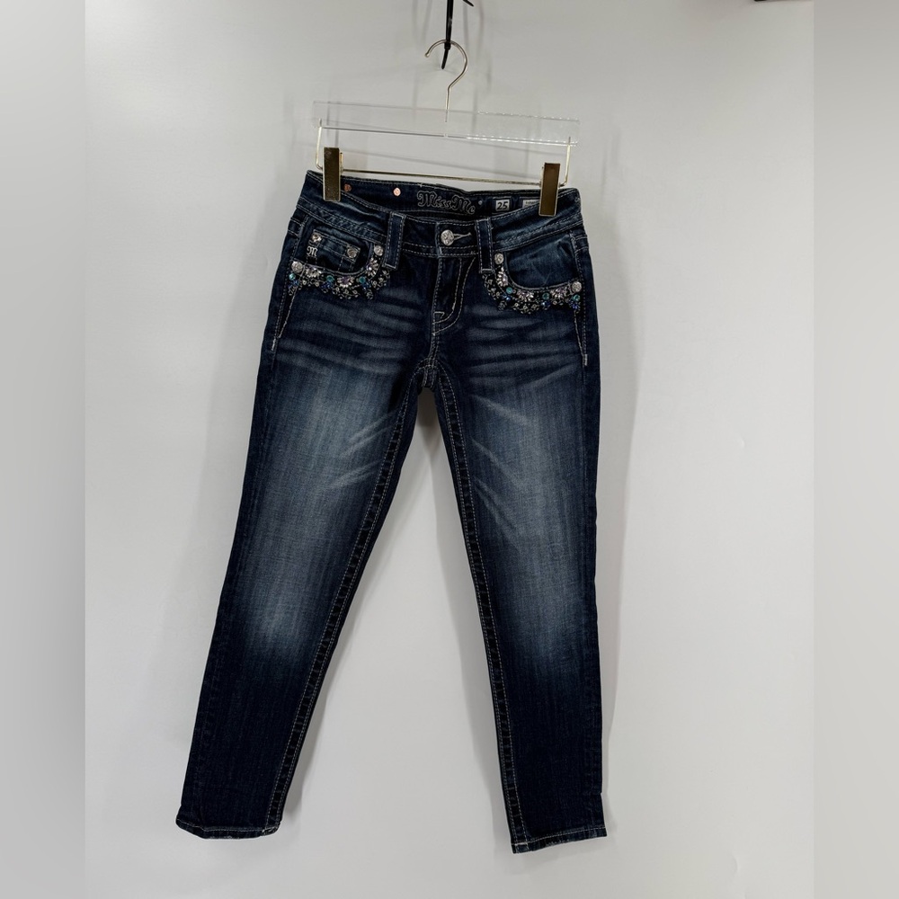 MISS ME Signature Skinny‎ Crop  Colorful Jewel Embellished Jeans Size 25